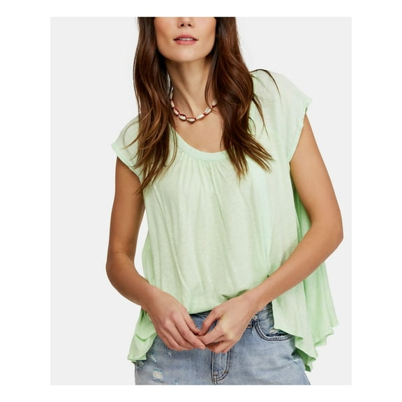 FREE PEOPLE Womens Green Cap Sleeve Scoop Neck Trapeze Top Size: S
