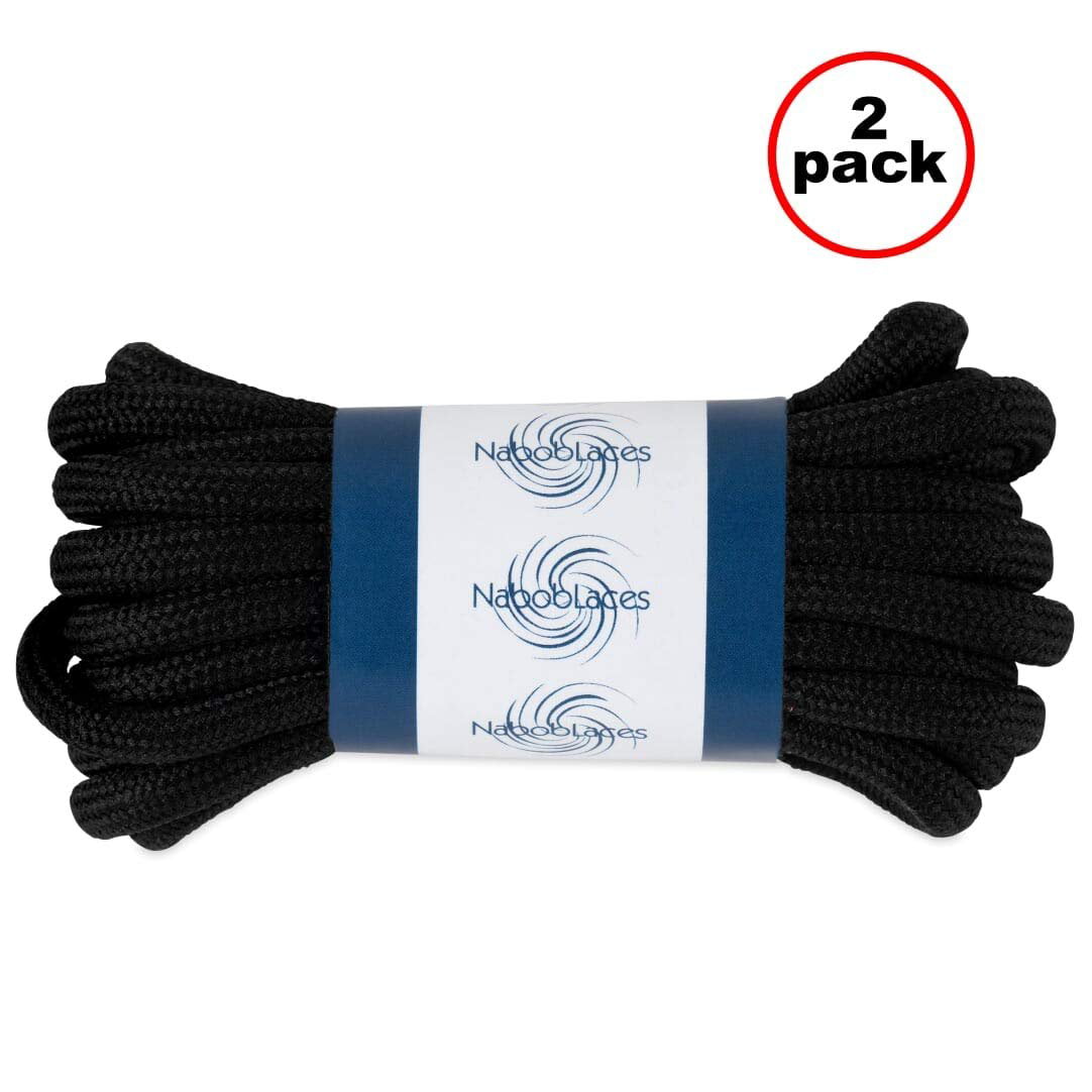 90 Inch 228 Cm Rugged Wear Professional Boot Laces Round Coal Black Long Lasting Shoelaces 2 Pair Pack