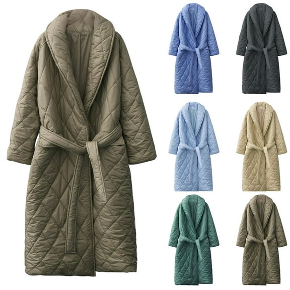 Juebong Women's Long Down Coat Quilted Puffer Jacket Casual Loose Open Front Cardigan Belted Padded Coats Outerwear Winter Clothing Black M