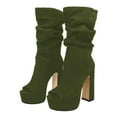 thumbnail image 3 of FSJ Women Classic Peep Open Toe Slouch Ankle Boots Platform Chunky Block High Heels Bootie Pull On Office Fashion Shoes Size 5.5 Green, 3 of 5