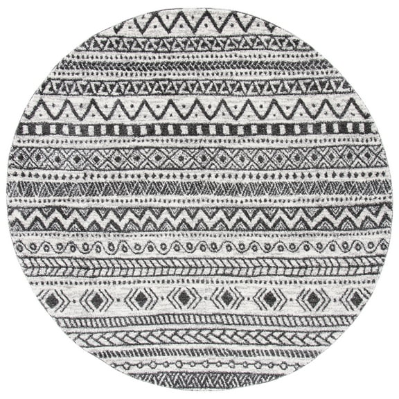 SAFAVIEH Tunisia Mesa Geometric Area Rug, Ivory/Black, 6'7" x 6'7" Round