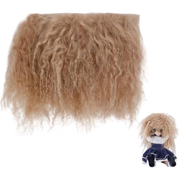 Peluca de lana de camello con extensiones de cabello, hecha a mano, de repuesto, con rizos perfectos para manualidades y accesorios para muñecas BJD. 5.5 x 9.45 x 0.12 pulgadas.
