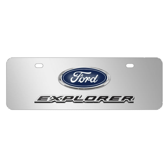 Ford Explorer 3D Logo 12" x 4.25" European Look Chrome Half-Size Stainless Steel License Plate