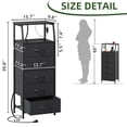 thumbnail image 3 of Eunos Black Tall Nightstand with Charging Station and LED for Bedroom, 5 Drawer with Storage Shelfs, 3 of 8