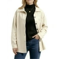 thumbnail image 3 of Faux Suede Shirts for Women Long Sleeve Casual Button Down Shirt Top White, 3 of 7
