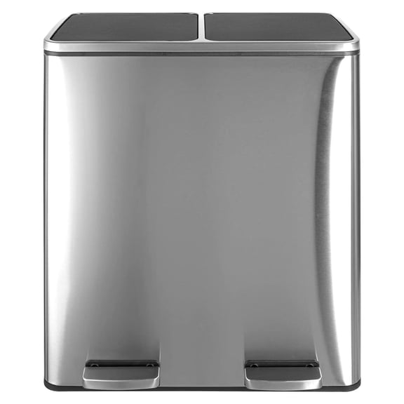 HeSLehs 60L(16 Gal) Dual Trash Can, Stainless Steel Kitchen Garbage Can, Double Compartment Classified Rubbish Bin, Recycle Dustbin w/Plastic Inner Buckets, Handle, Soft-Close Lid, Airtight