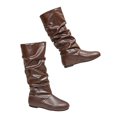 thumbnail image 2 of Goodw7 Women Soft Leather Knee High Boots, Pull On Ruched Flat Heel Bootie, Retro Casual Winter Shoes for Urban Walk Commute Dating Errands, 2 of 9