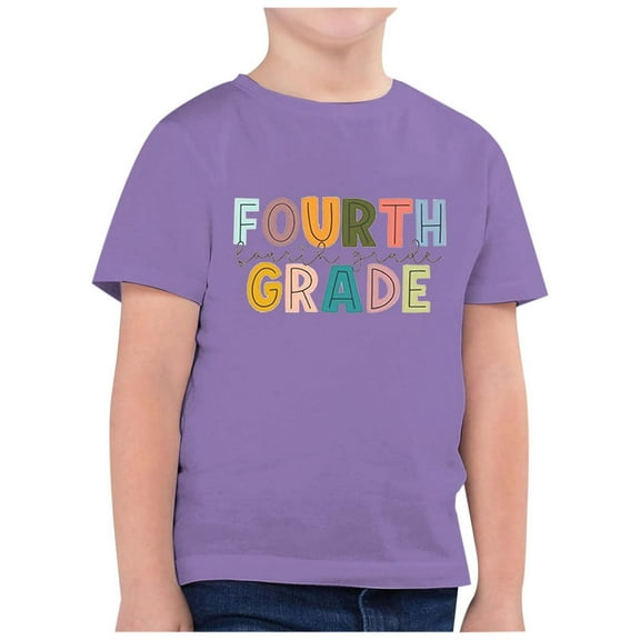 Little Kid Children's Fashion Back To School Season Printed Round Neck Short Sleeve Casual T Shirt Top Tops Skirts for Girls of Age 13 Teen Girls Camisole Shirt Girl 7( 11) 6-7 Years Purple