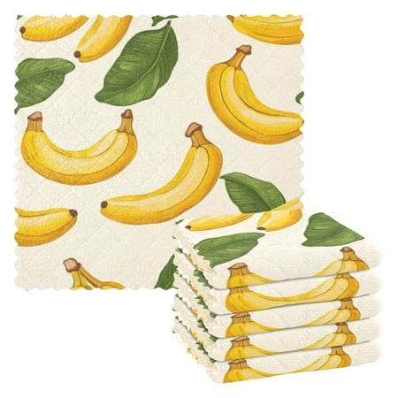 

6 Pieces of Kitchen Towels 11x11Inch Kitchen Dish Cloths Kitchen Dish Towels Reuseable Cleaning Cloths Cartoon Banana