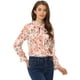 thumbnail image 1 of Blusa floral vintage de manga larga con cuello abotonado y pajarita para mujer Blanco S, 1 of 5