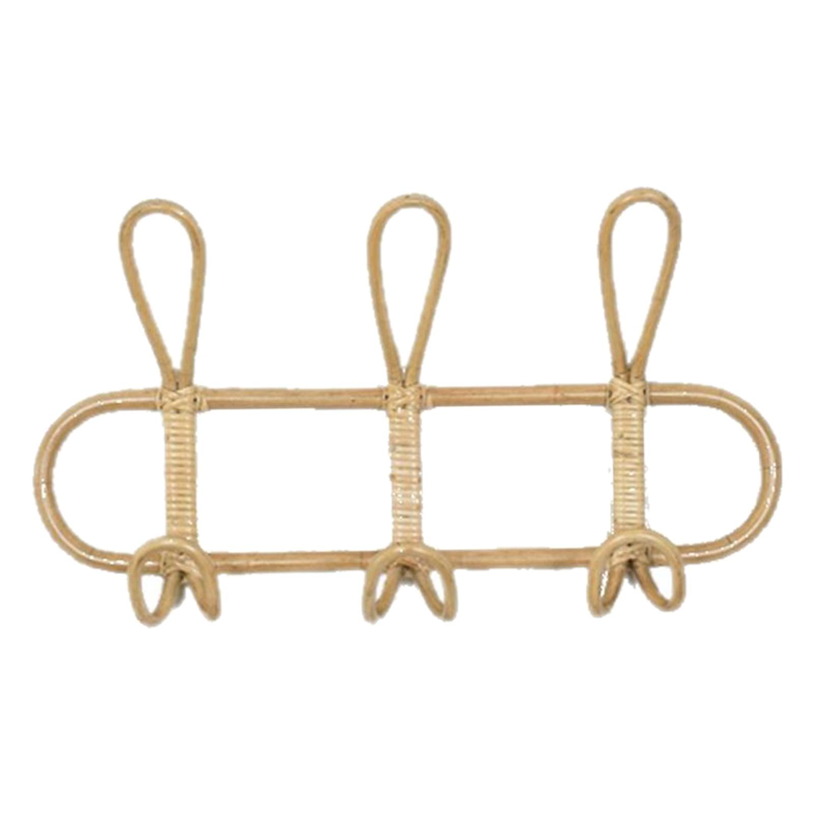 6 Hooks Rattan Wall Mounted Coat Rack Hanger , Wall Hooks Rustic Towel