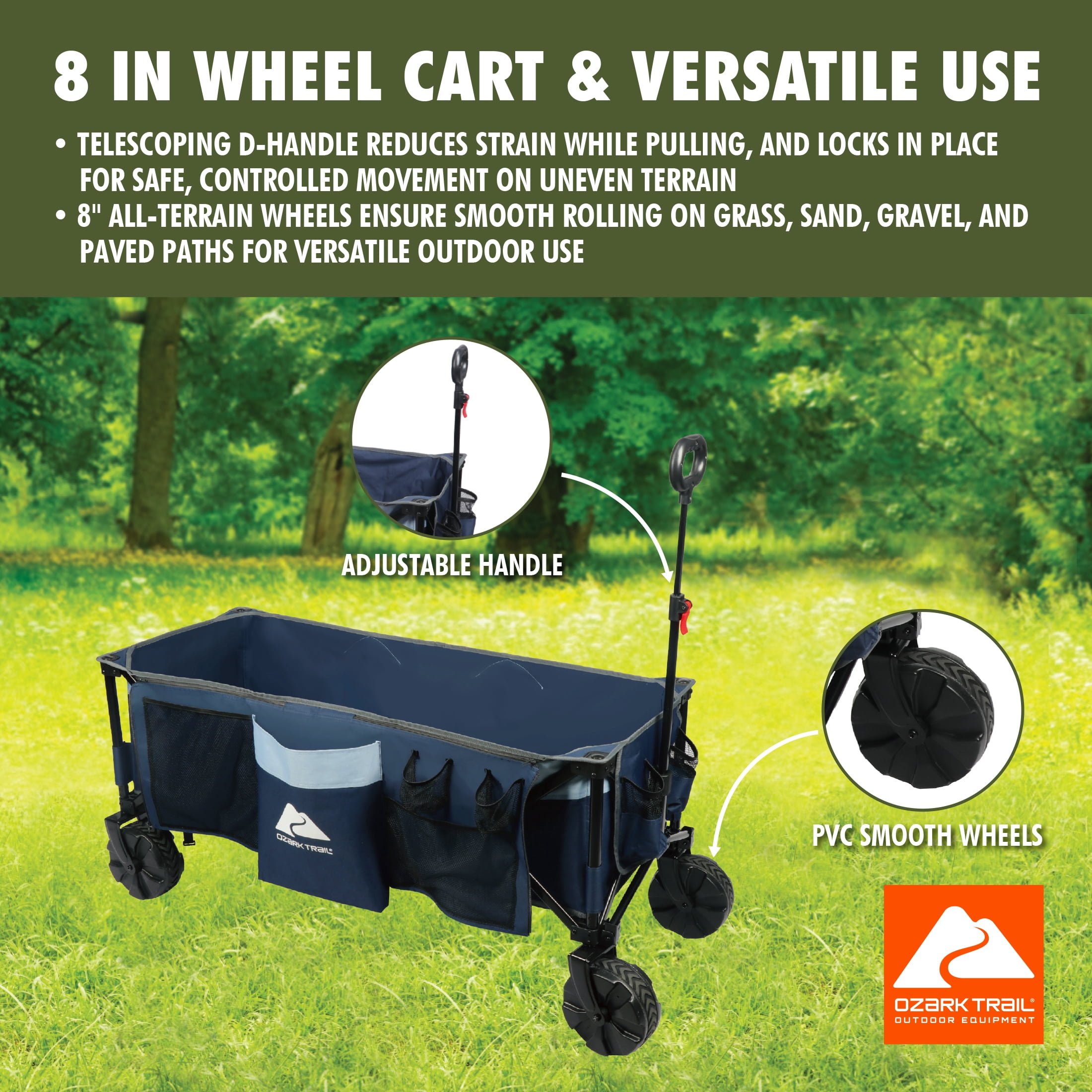 Ozark Trail 54in Extra Long Cart, Collapsible Utility Wagon, Blue
