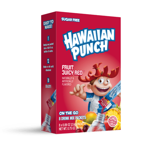 Hawaiian Punch Fruity Juicy Red Powder Drink Mix, Sugar-Free, 8 Sticks