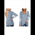 thumbnail image 2 of Tops para Mujer, Camiseta con Cuello en V, Bloque de Color, Larga, Túnica Informal Azul M, 2 of 7