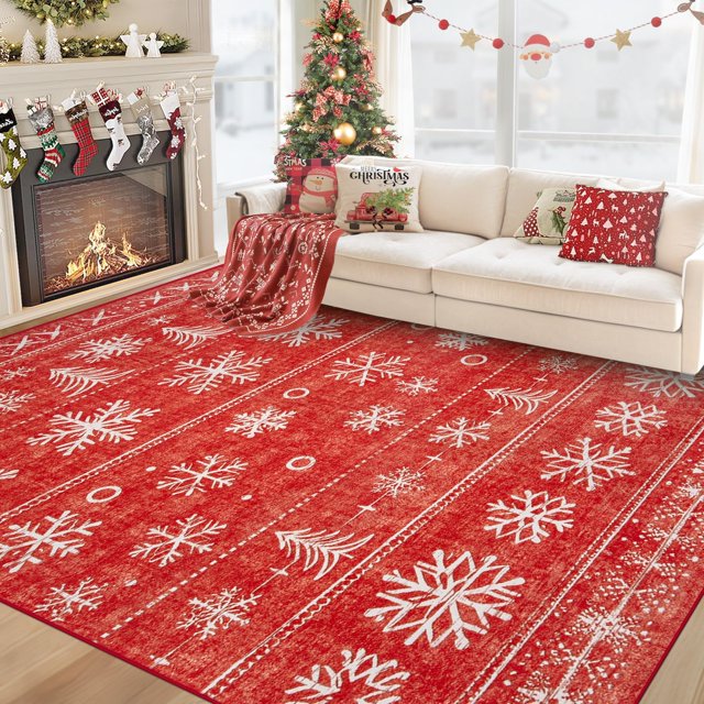 Alfombra navideña XLUEZ de 180 x 270 cm, lavable y antideslizante