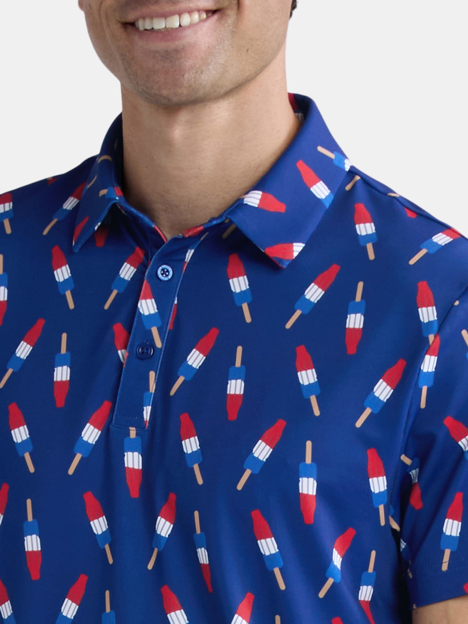 Birdie Bound Men's and Big & Tall Firecracker Popsicle Print America 250 Polo Top, Sizes XS-4XLT