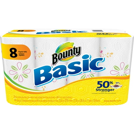 Bounty Basic Paper Towels Regular Roll, Prints, 8 ct