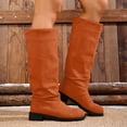 thumbnail image 2 of Rotm Fall Boots for Womens 2025 Women's Mid Calf Slouchy Boots Suede High Heel Zip Stacked Chunky Block Round Toe Booties Orange,8, 2 of 7