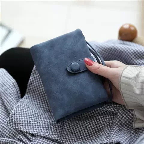 Xiao Hua Cartera corta de piel, cartera mediana, 30 % de descuento, ranura para tarjetas, cartera Zero con hebilla y cremallera, bolso de mano, azul oscuro, 1 pieza