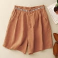 thumbnail image 2 of Bermuda Shorts for Women Summer Casual Elastic Waist Wide Leg Loose Fit Cotton Linen Boho Beach Shorts with Pockets, 2 of 7