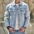 thumbnail image 4 of Mens Denim Jacket Qiggri Men's Solid Color Casual Lapel Collar Long Sleeved Button Denim Jacket, 4 of 9