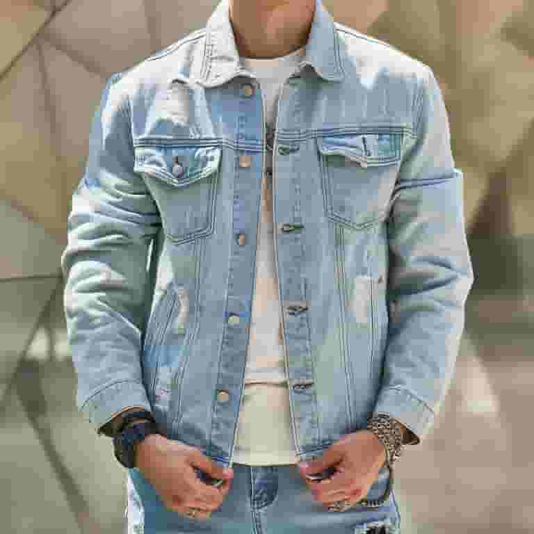 【激安大特価!】 Rloper-Lop Jean Jacket For Men Classic Trucker Style Slim Clothing