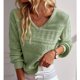 thumbnail image 3 of Suéter holgado de manga larga con escote en V verde XL para mujer, informal, con aberturas en la parte superior, otoño-invierno, 3 of 6