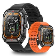 Allspin Smart Watch,  Answer/Make Calls 2.02''HD Touchscreen IP68 Waterproof Fitness Tracker Smartwatch for Android IOS with 2 Bands(Black, Orange)