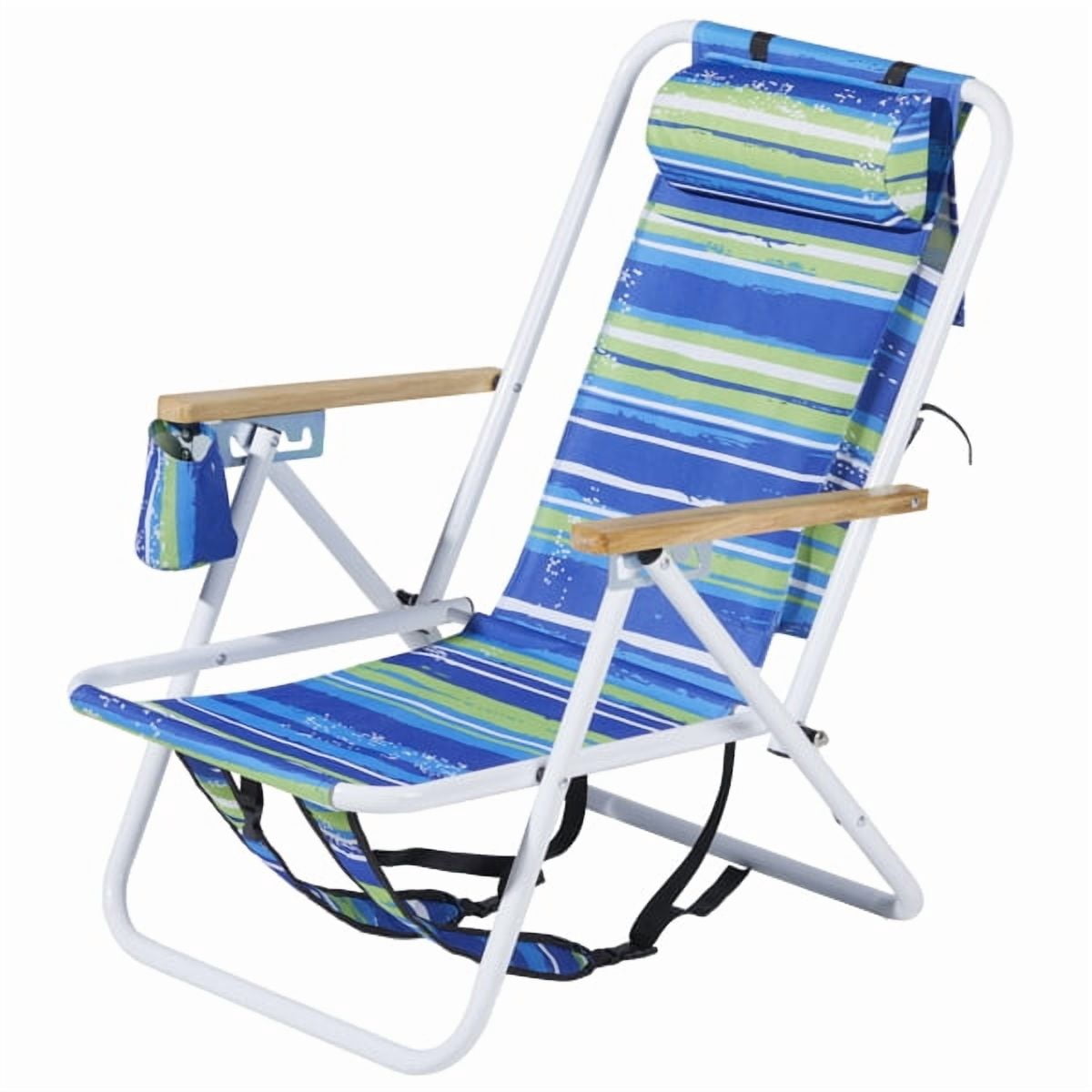 Folding Beach Chair with 4 Recline Positions, Camping Chair Backpack Straps, Wooden Armrests & Cup Holder, 265lb Capacity