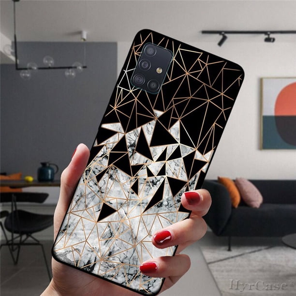 Funda negra de silicona con arte geométrico de mármol para Samsung A52 A72 A51 A71 A50 A70 A02 A12 A42 A32 A31 A21S A41 A20 A30 A40 A11 Tan Jianjun unisex