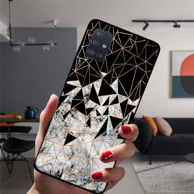 Funda negra de silicona con arte geométrico de mármol para Samsung A52 A72 A51 A71 A50 A70 A02 A12 A42 A32 A31 A21S A41 A20 A30 A40 A11 Tan Jianjun unisex