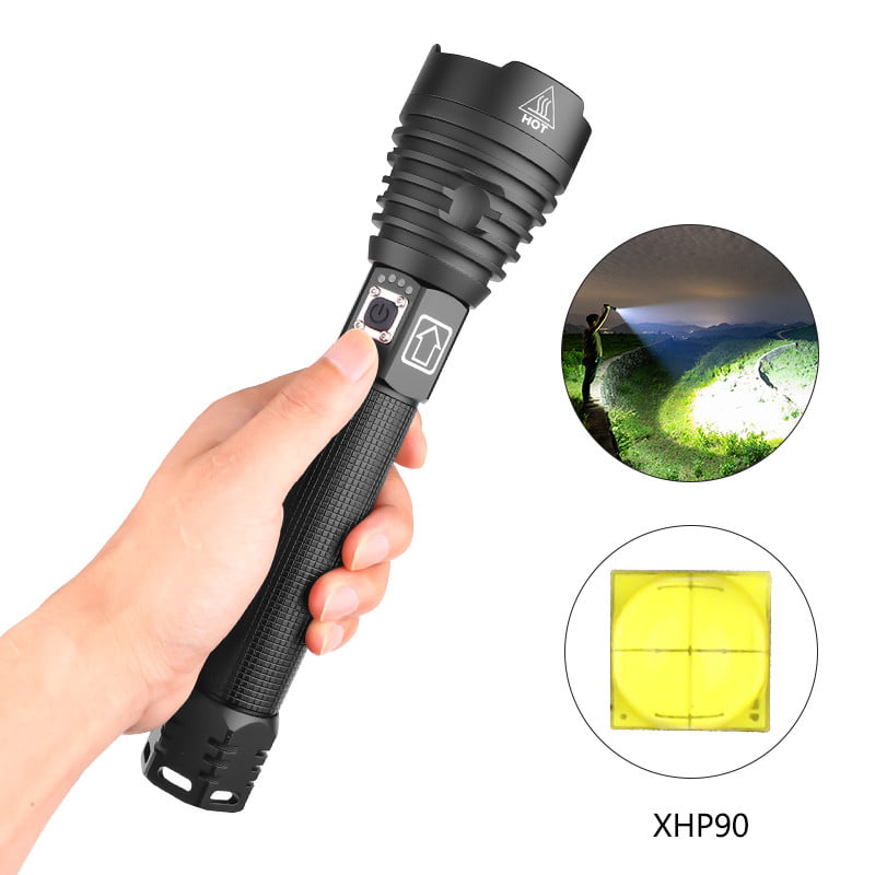High Power 90000Lumens xhp led Zoomable Flashlight Rechargeable Torch Headlamp 