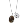 thumbnail image 2 of Delight Jewelry Silvertone Oval - Imitation Cat's Eye - Brown - Silvertone Script Initial Disc - Z - Charm Necklace, 20"+3", 2 of 4