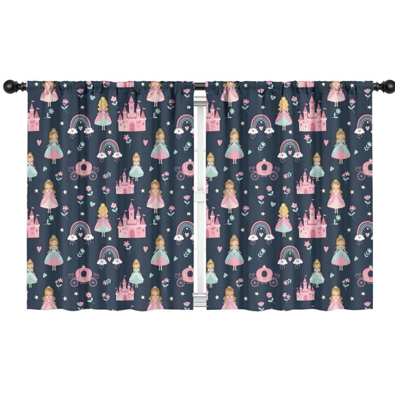 Blackout Kids Curtains,Dark Blue Princess Castle Night Pattern Childrens Insulated Curtains Set Of 2,Bedroom Essentials,Toddler Room Decor 42"x54"