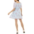 thumbnail image 3 of Allegra K Robe d'Été à Taille Smockée Imprimé Floral Col Carré TG Bleu, 3 of 5