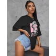 thumbnail image 3 of Sculpture & Letter Graphic Drop Shoulder Tee Graphic Tees Women Tops, 3 of 5