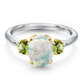 thumbnail image 3 of Gem Stone King 10K Two Tone Gold Simulated White Opal and Green Peridot Engagement Ring for Women | 1.60 Cttw | Oval Cabochon 9X7MM | Gemstone October Birthstone | Size 5, 3 of 6