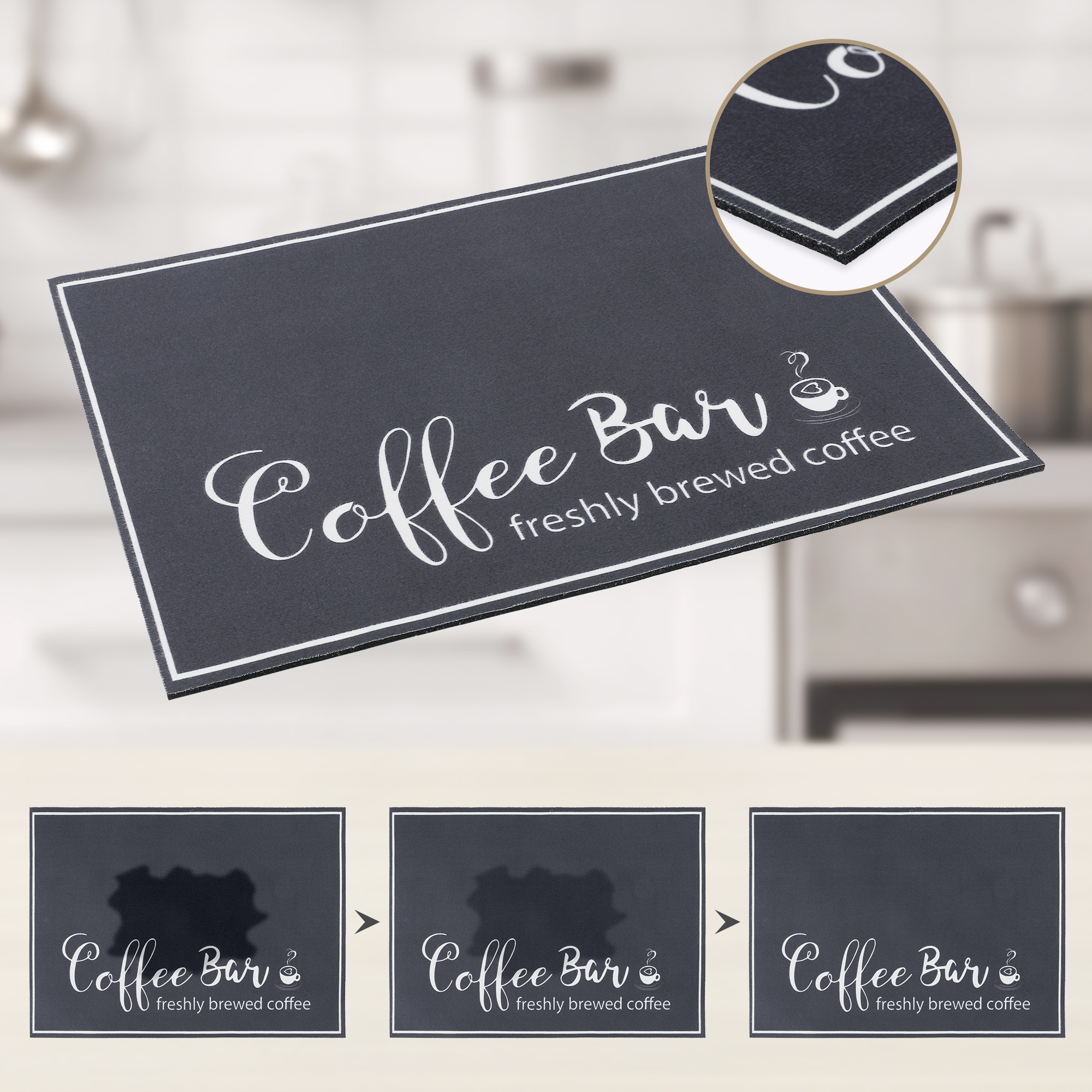 Unique Bargains Diatomaceous Quick Dry Coffee Mat for Kitchen Dark Gray 15.7*11.8 inch