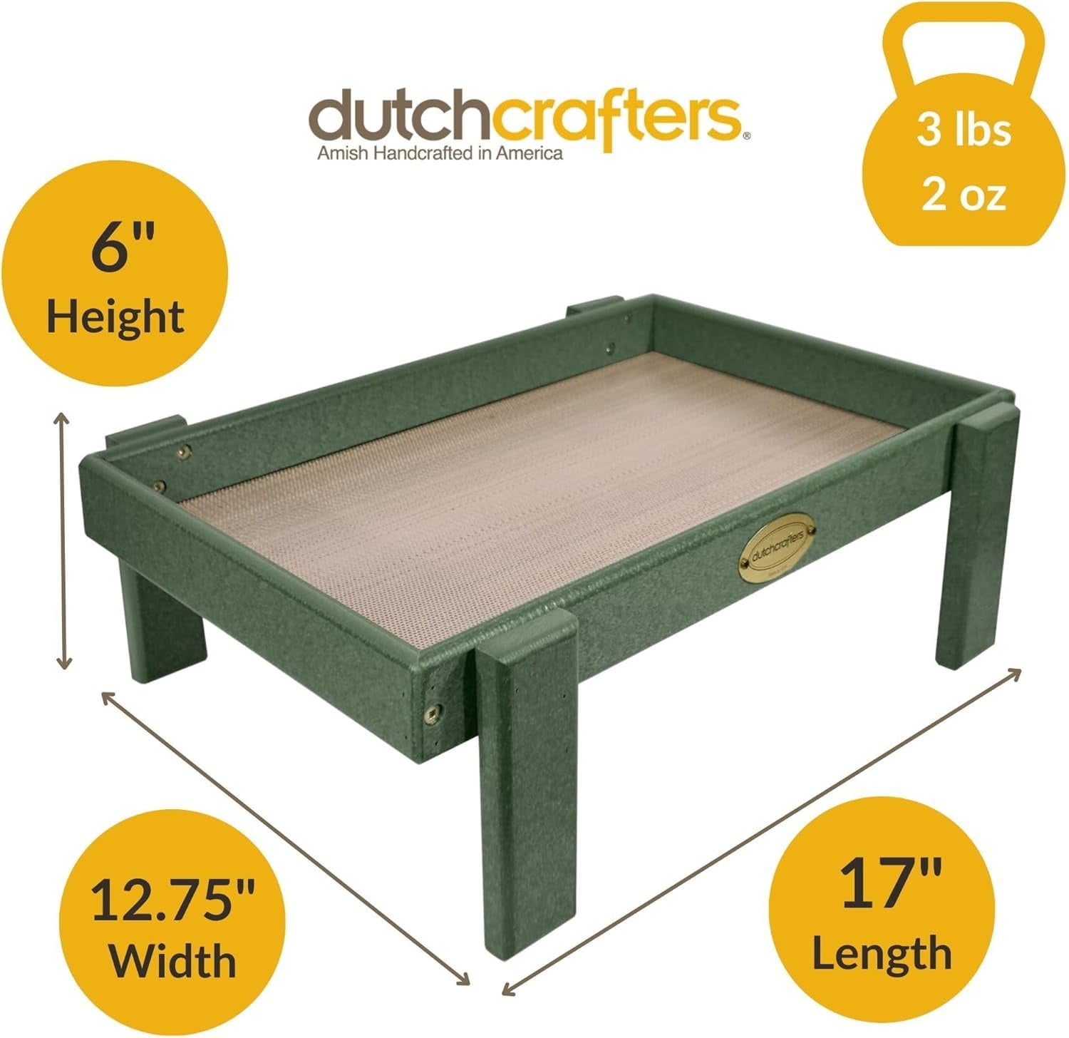 DutchCrafters Amish American Made Platform Bird Feeder, Free Standing Ground Bird Feeders for Outdoors, with Raised Seed Tray for Wild Birds, Chicken, Squirrel, Gift for Birdwatchers (Turf Green)