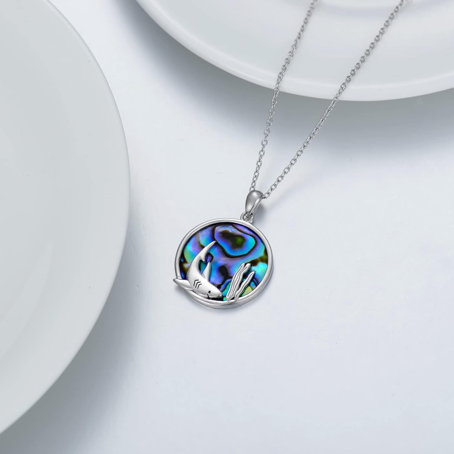 Shark Necklace Sterling Silver Abalone Shark Jewelry For Women Men Shark Gifts For Shark Lovers