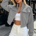 thumbnail image 5 of Ynynloco Women's Cropped Bomber Jackets Lightweight Stand Collar Zip Up Stand Collar Long Sleeve Casual Short Jacket with Pockets, 5 of 6