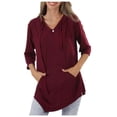 thumbnail image 4 of Uootdi 3/4 Sleeve Tops for Women Hooded with Pockets Loose Fit Soft Comfy Casual Daily Loungewear Tunic Shirts Gift, 4 of 5