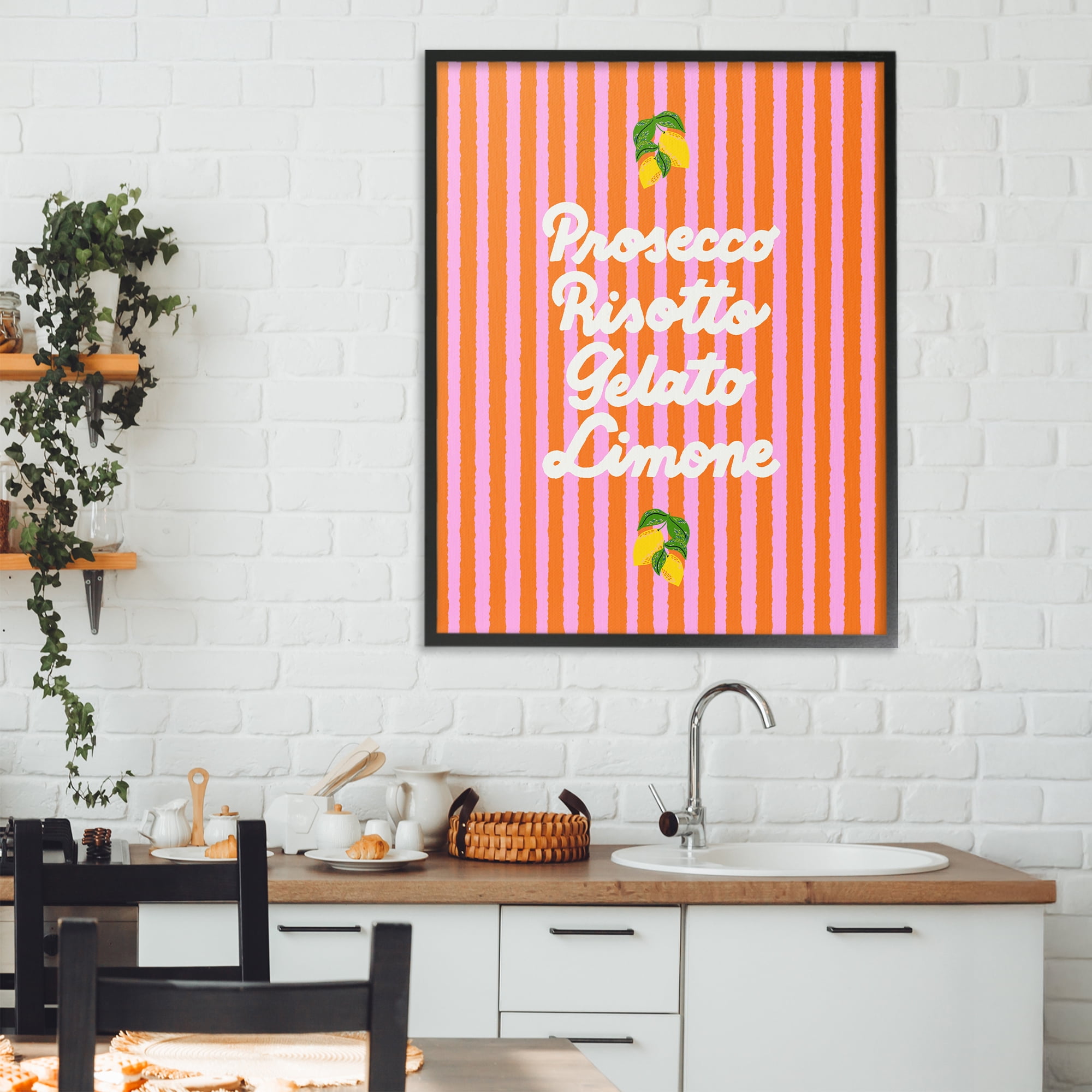 Stupell Industries Italian Enjoyment over Stripes Black Framed Giclee Art, design by Indira Prieto | IndySign