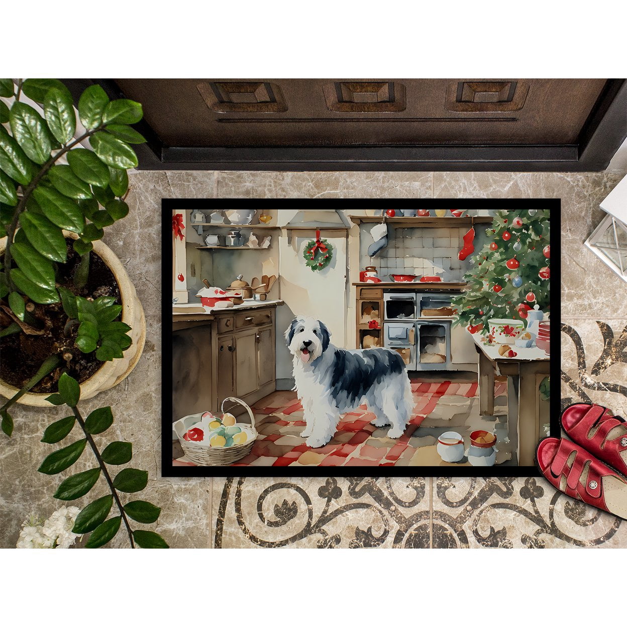 Carolines Treasures DAC3861MAT 18 x 27 in.  Old English Sheepdog Christmas Cookies Doormat