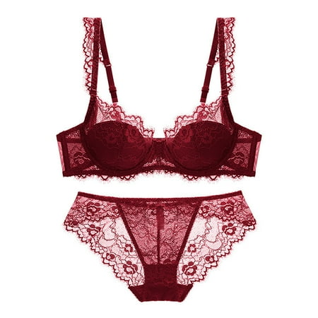 WIZUTIZ Fishnet Lingerie Two Piece Thongs Underwear Corset Thin Sponge Transparent Bra With Large Chest And Small Lace Women s SexyGather And Lift For Breathability Lingerie Bra Set Festival Gift
