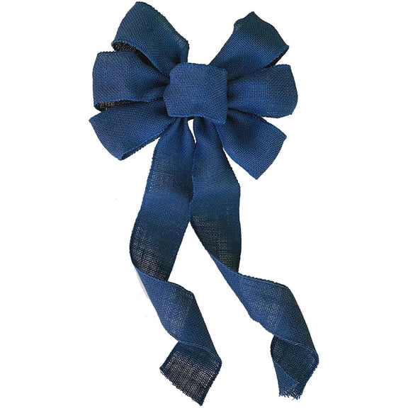 GiftWrap Etc. Navy Blue Burlap Wreath Bow - 10"x 18", Memorial Day, 4th of July, America 250 Anniversary, Police Support, Patriotic, Home Decor, Rustic Farmhouse Decoration, Birthday, Father's Day