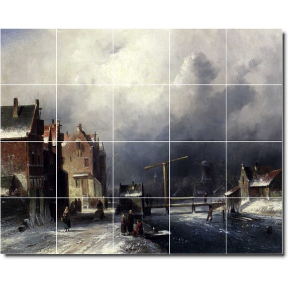 Ceramic Tile Mural-Charles Leickert Village Painting 14. 30" w x 24" h using (20) 6 x 6 ceramic tiles