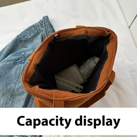Kafsov Casual Corduroy Tote Bag with Multiple Pockets - Large Capacity - Fashionable & Versatile - Perfect for Work, Travel, Shopping Brown