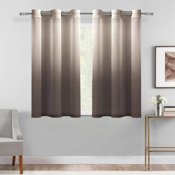 Curtains - Faux Linen Gradient Grommet Top Semi Voile Drapes for Bedroom and Living Room, Set of 2 Window Curtain Panels, 52 x 96 Inches Long, Olive Green