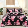 thumbnail image 2 of Flymme Black Comforter Set with Sheets 7-Piece Queen Size Bed in a Bag Pink Floral Print Bedding Set for Women Bedroom Decor, 2 of 8